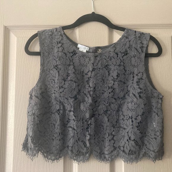 BHLDN Tops - BHLDN Jenny Yoo Cleo Lace Crop Top in Dark Charcoal Smoke Grey Gray - Medium